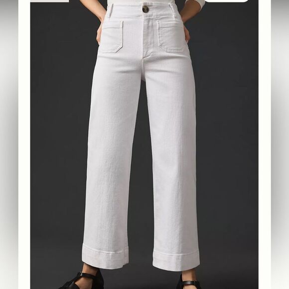 Anthropologie Maeve The Denim Colette Cropped Wide Leg Jeans in White NWOT - Picture 1 of 6